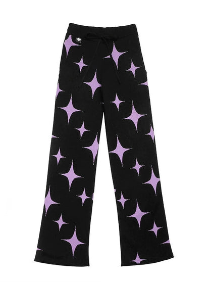 Black Purple Sweet Cool Knit Warm Pants