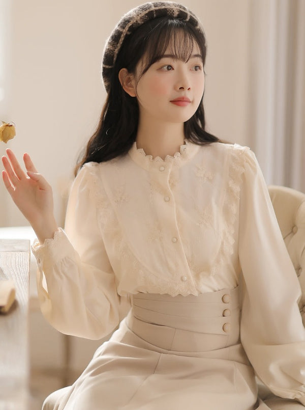 French Retro Loose Frill Blouse