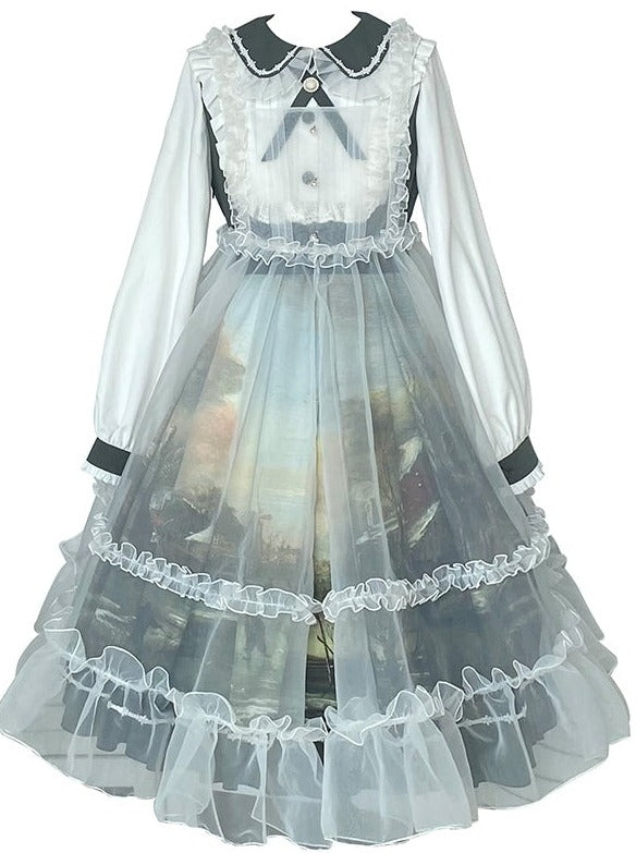 Retro Art Sepia Lace Layered Dress