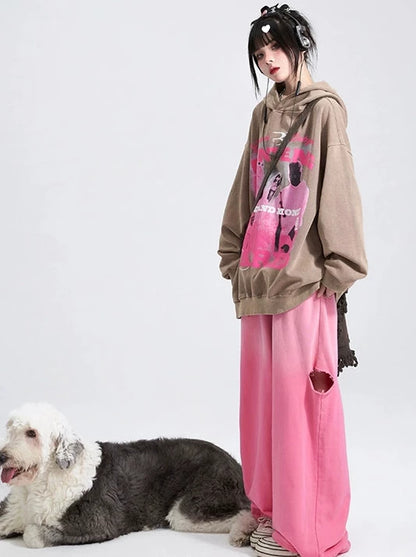 American Retro Gradient Pink Hold Lost Wide Straight Pants