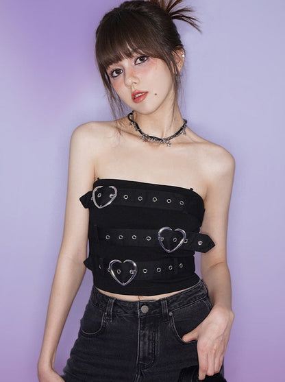 Street Hot Girl Black Love Buckle Strap Tube Top