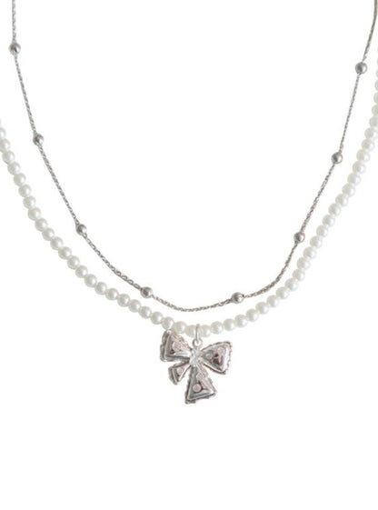 Chain ribbon pearl necklace