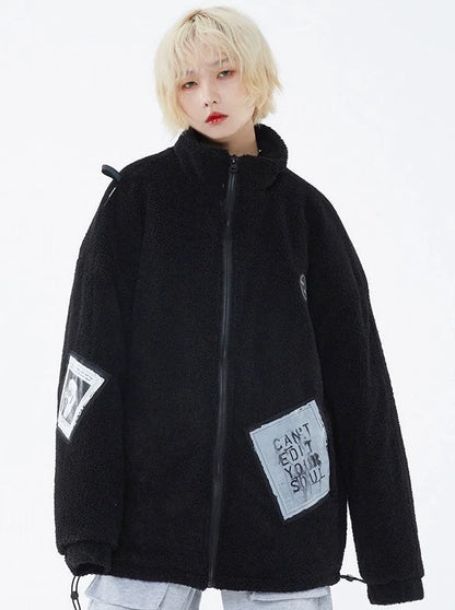 Mode Street Lamb Wool Padded Zip Boa Coat