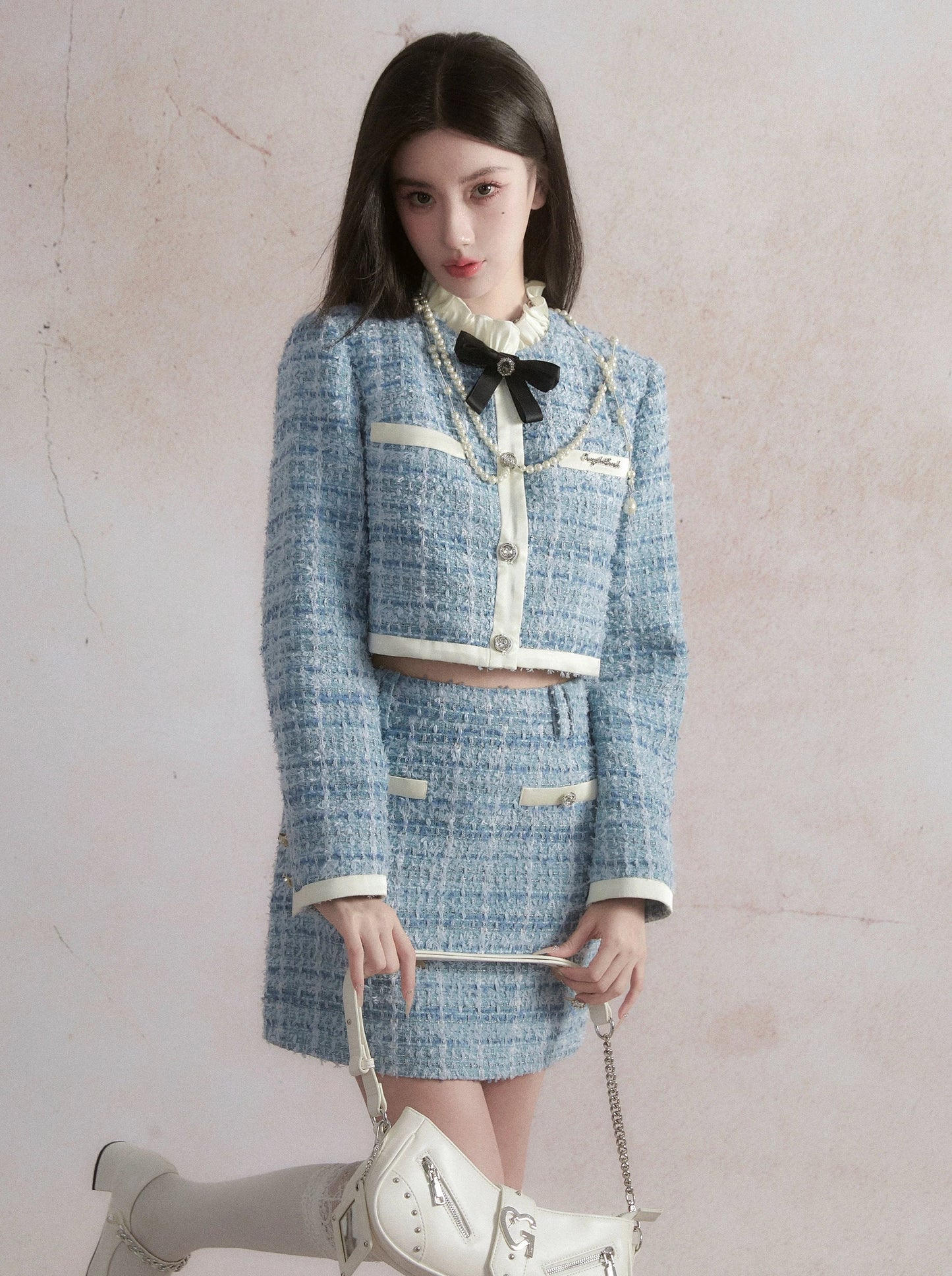 Tweed Short Jacket + Tweed Tight Skirt