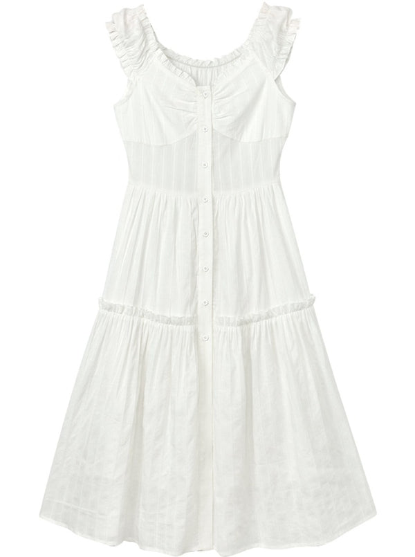 Pure White Suspender Waist Long Skirt Dress