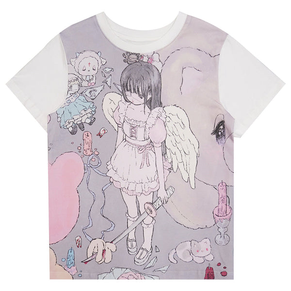 Angel Girl Illustration Design Over T -shirt