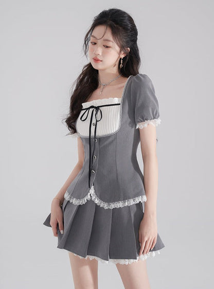 Süßes Schleifenoberteil Faltenrock Set-up