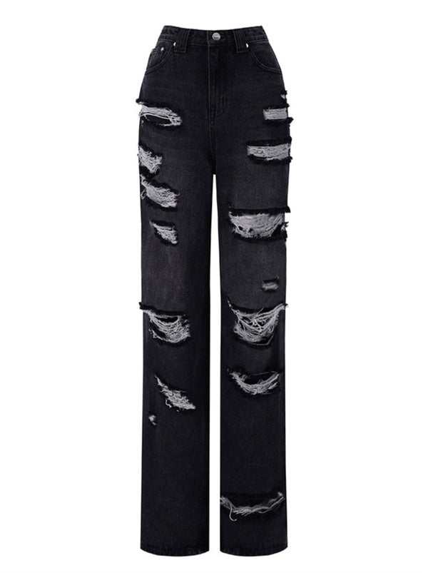 スモーキーブラックダメージパンクデニムパンツ