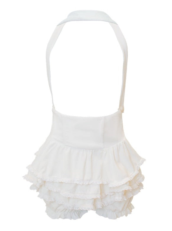 ドールカラーパフスリーブシャツ＋サスペンダースカート