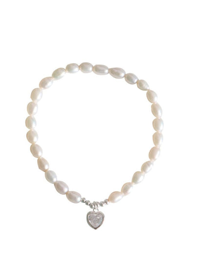 Silver heart pearl bracelet