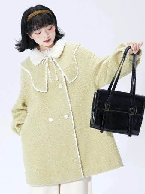 Milk green double-breasted wool coat