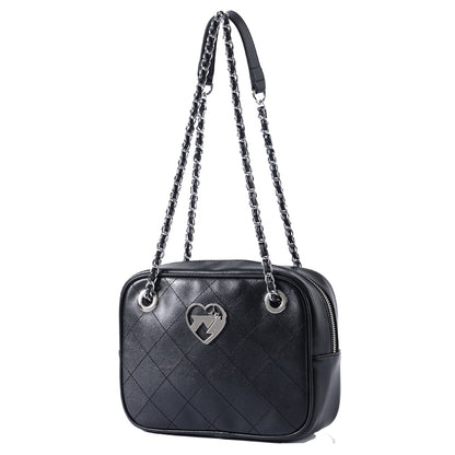 Korea taste metal heart chain leather bag