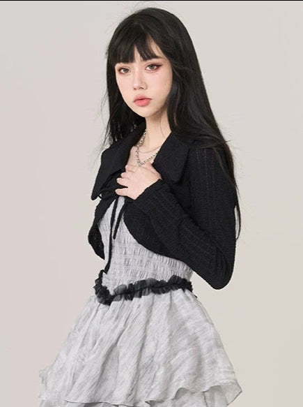 Black Knit Small Shawl Cardigan Jacket