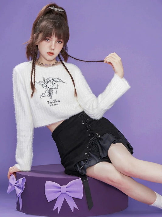 Angel Heart Sweet and Spicy Short Rabbit Fur Knit Sweater
