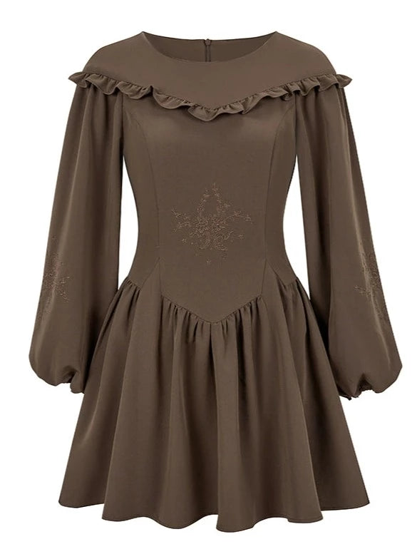 Bloody French Lentil Pastel Lace Waistband Sleeve Dress