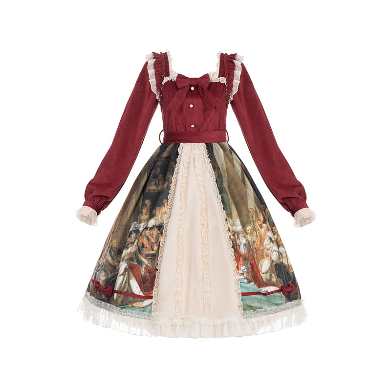 Velvet Retro Castle Art Flared Dress