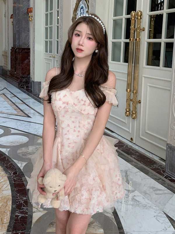 Off -shoulder French flower dress