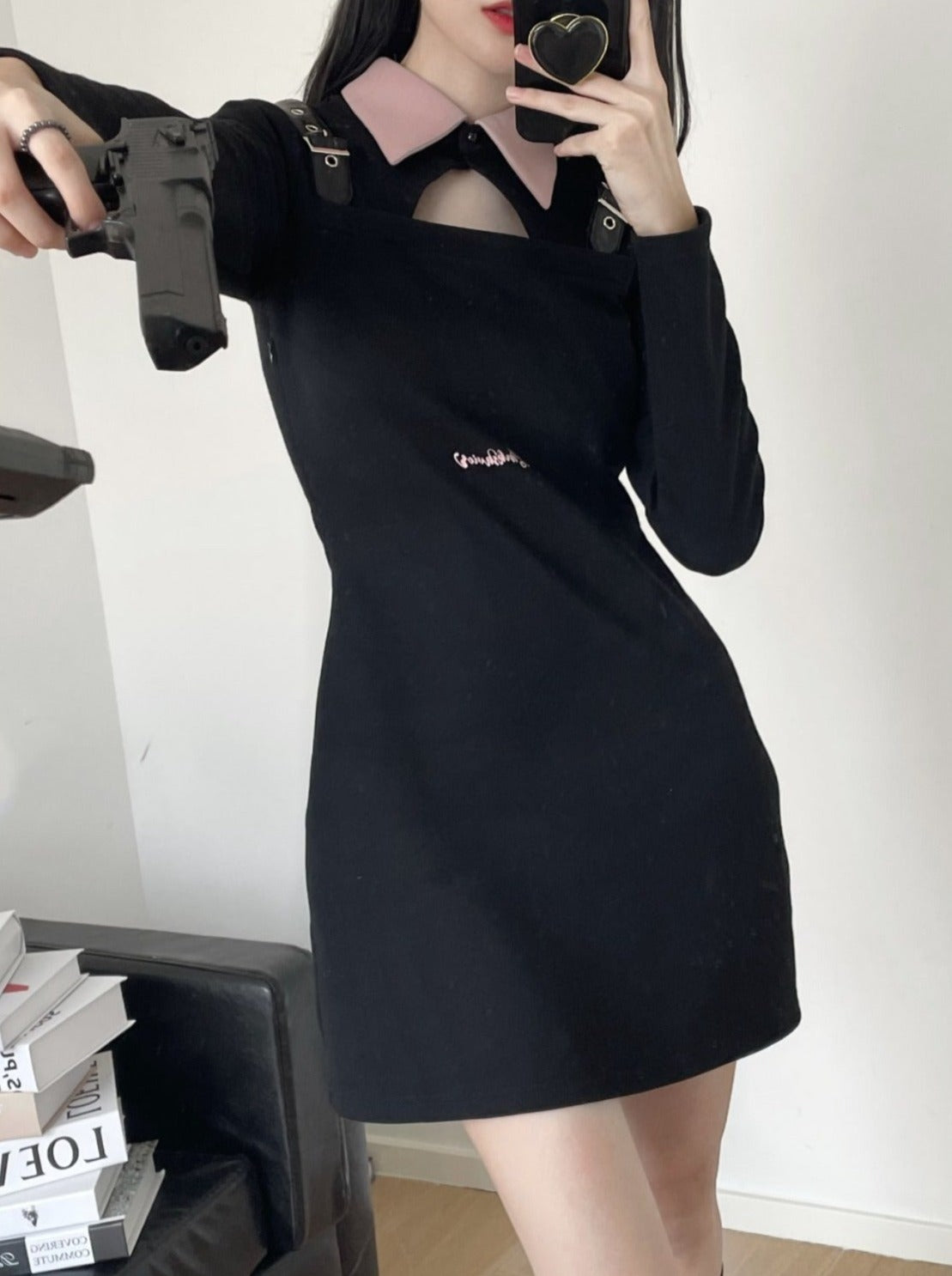 Heart design leather shoulder strap dress