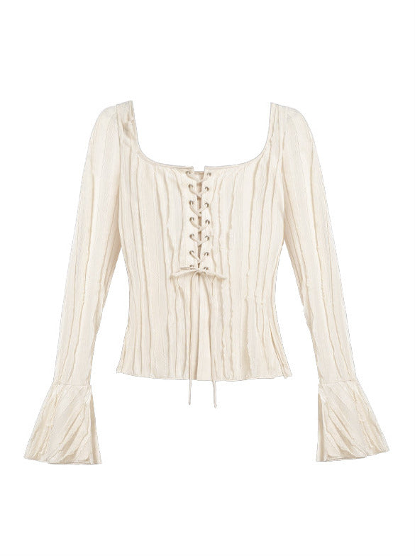 Pure Desire Apricot Lace Flare Sleeve Textured Shirt