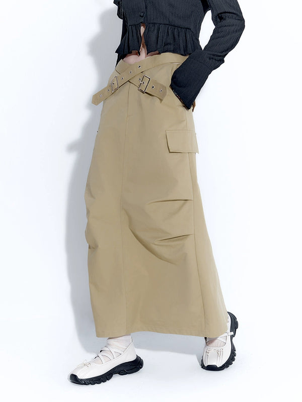 American Retro Waist Cross Back Slit Skirt