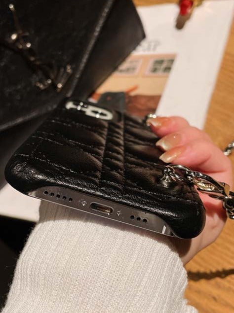 Leather Design Black Silver Strap Smartphone Case