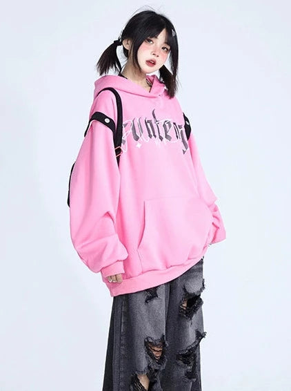 Gothic Logo Print Pink Hoodie