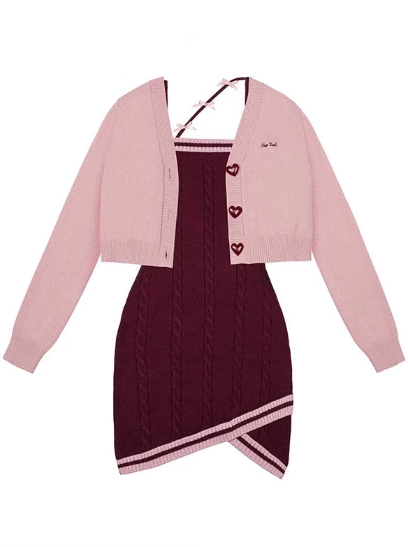 ロマンチックピュアディザイアニットカーディガンワンピースセットアップ