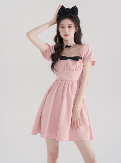 Puff Sleeve Jacquard Refonsk Air Colorer Dress