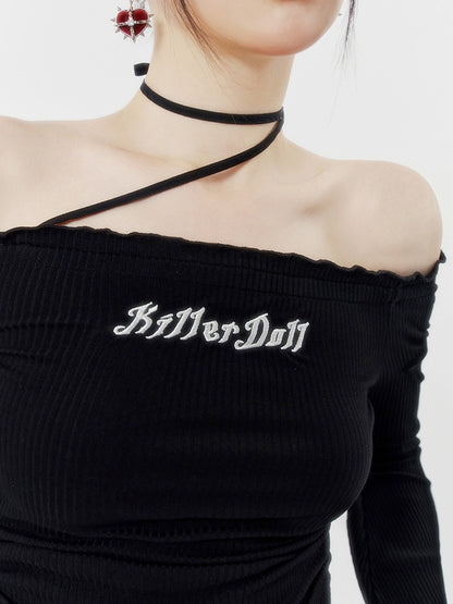 Neck Strap Off-the-shoulder Logo Top