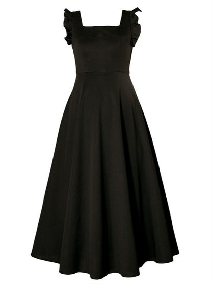 Black Swan French Style Elegant Ruffle Strap Dress 