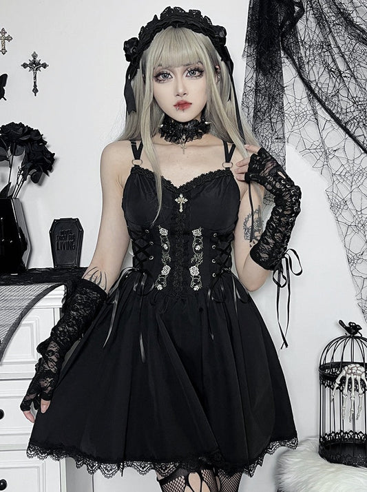 Dark Lolita Suspender Lace Rose Princess Dress