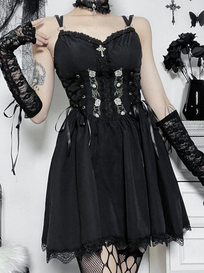 Dark Lolita Suspender Lace Rose Princess Dress