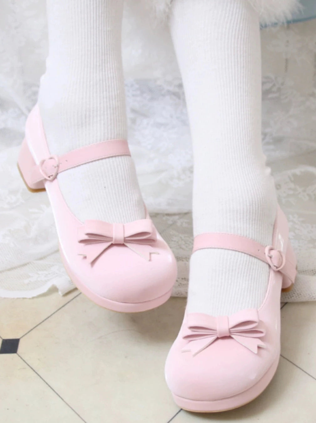 Lolita Round Toe Ribbon Mary Jane Heels