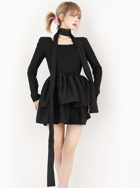 Square Neck Ballerina Taste Tiered Dress + Black Stole