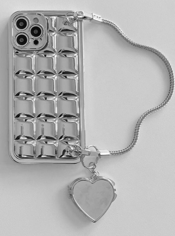 シルバーポコポコハートスマホケース