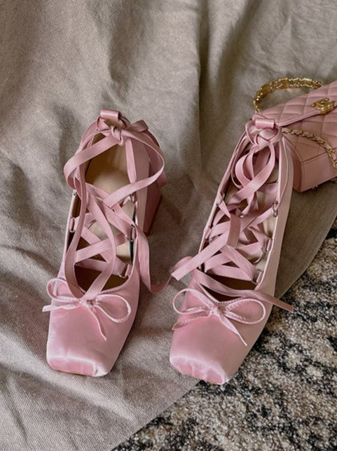 French pink cross strap shoes