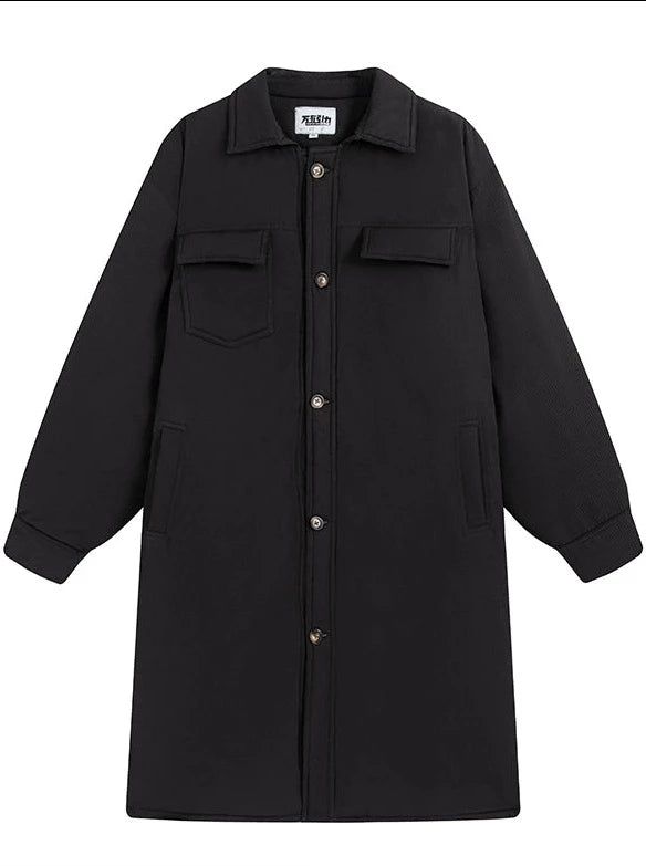 Long knee-length loose cotton coat