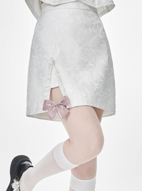 Slit Ribbon Jacquard Skirt