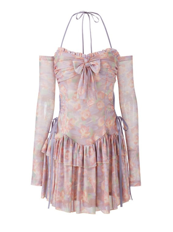 ブロッサムスモールネオンホルターネックストラップワンピース