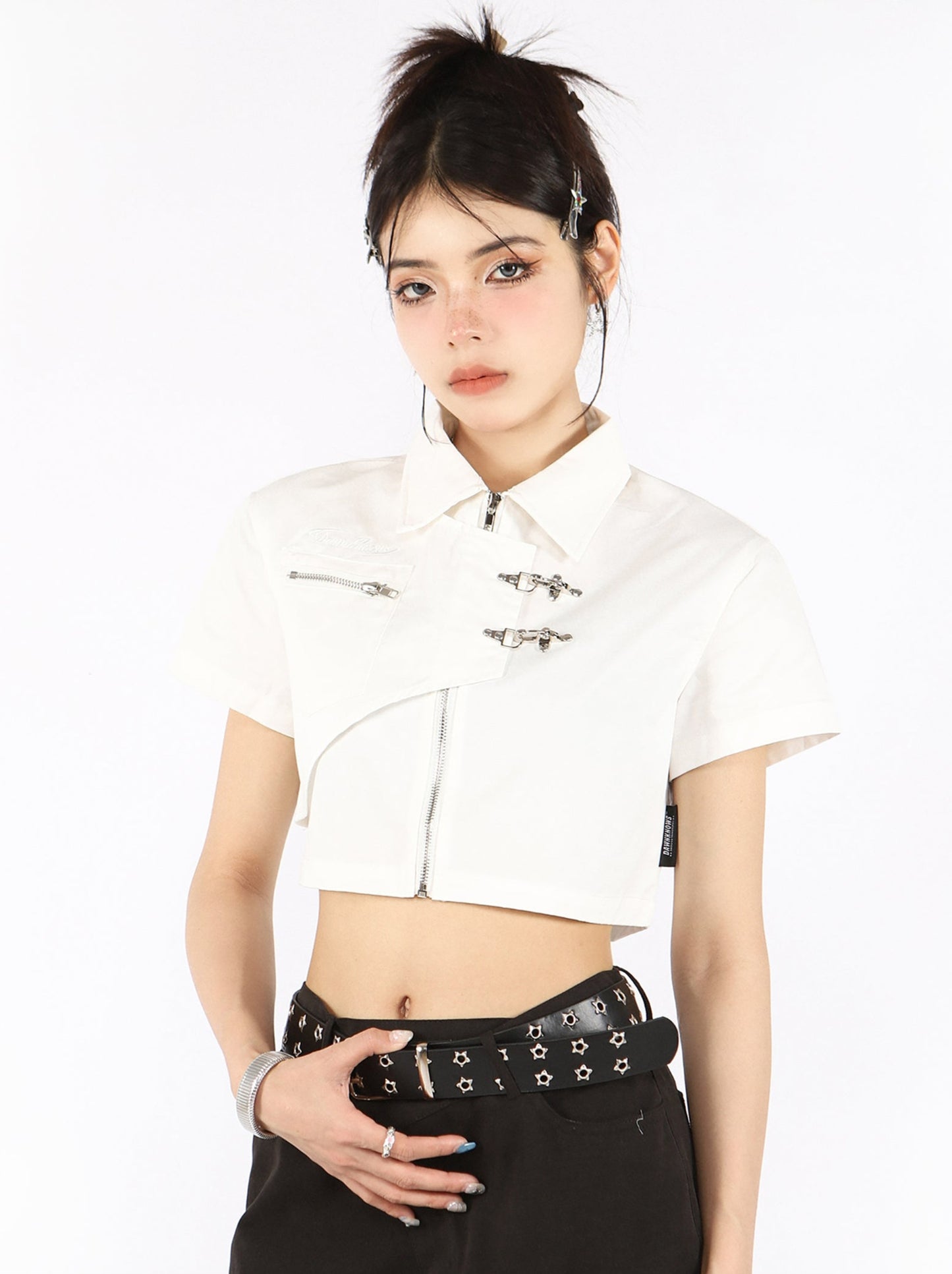 American Retro Legular Metal Backl Short Shirt