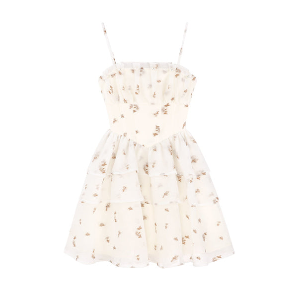 フラワーサスペンダーウエストケーキスカート