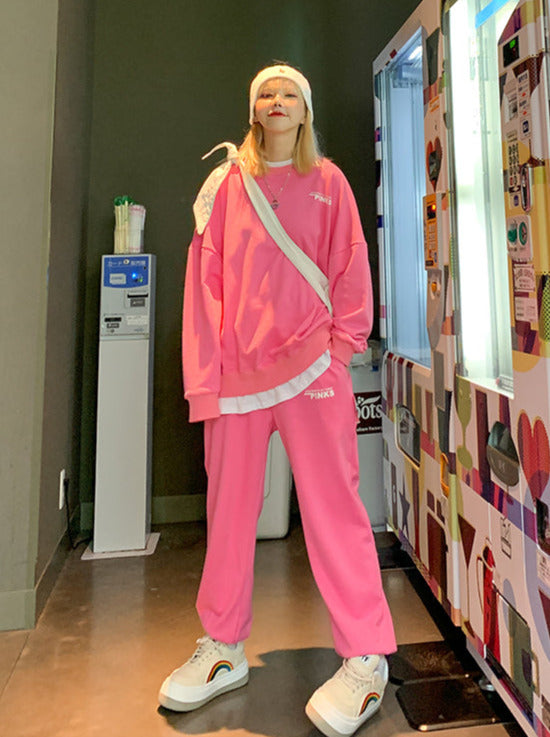 Macaron color casual sweat suit setup