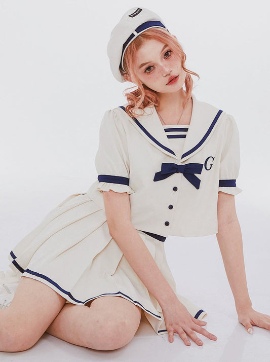 Marine One-Piece Design Frilled Sailor Pleated Skirt Setup