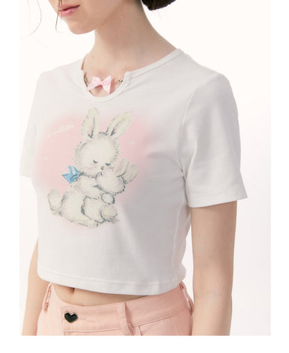 Ribbon Heart Rabbit Hug T -shirt