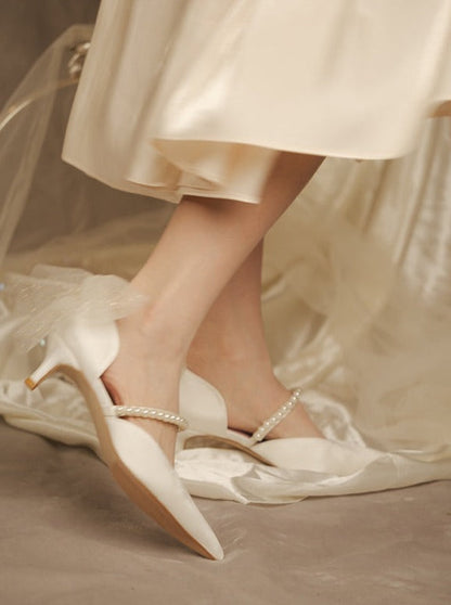 Pearl back mesh ribbon shoes