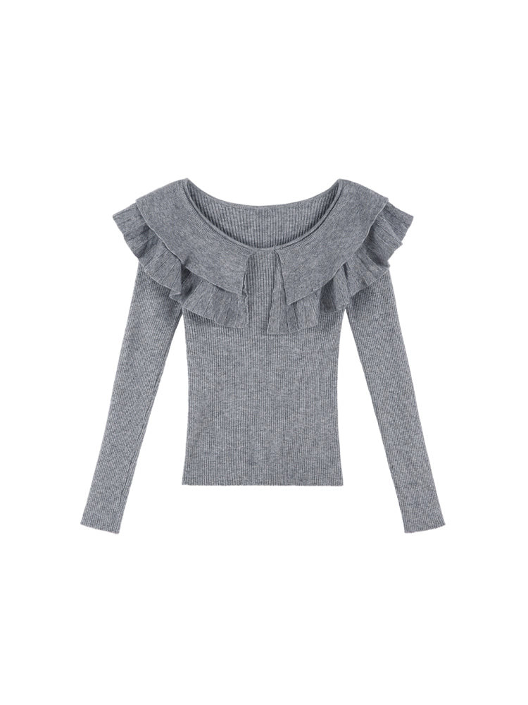 Ruffle Pullover Gray Sweater