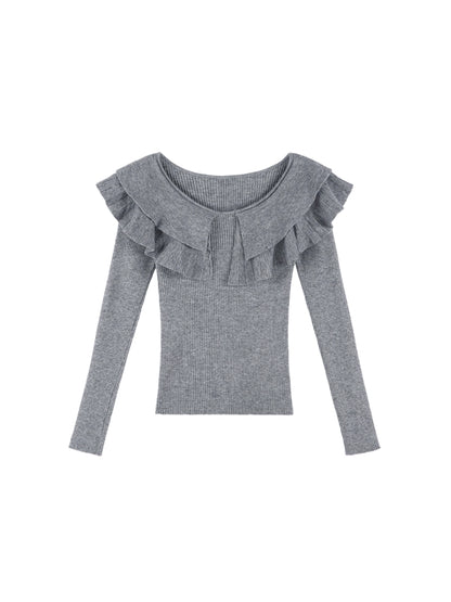 Ruffle Pullover Gray Sweater