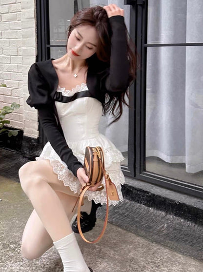 Ribbon Cardigan + Lace Advanced Dress