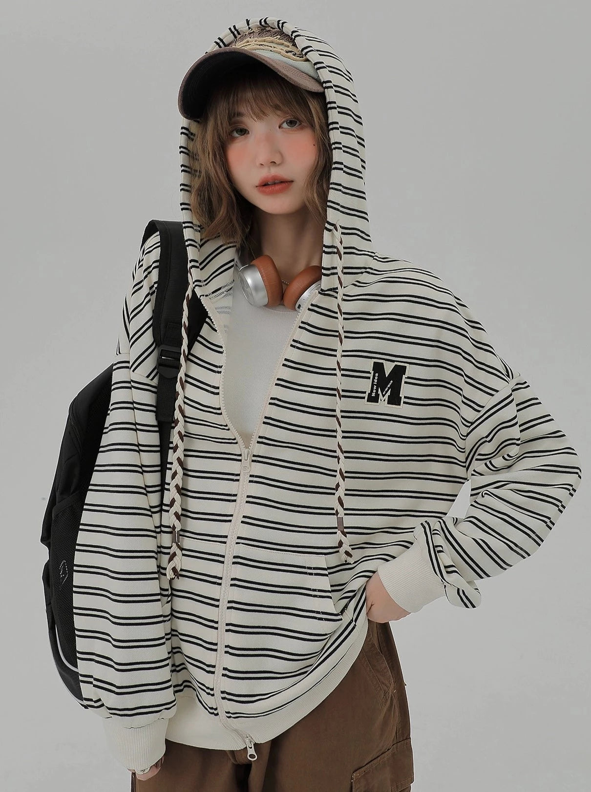 Hood Border Loose Casual Hoodie