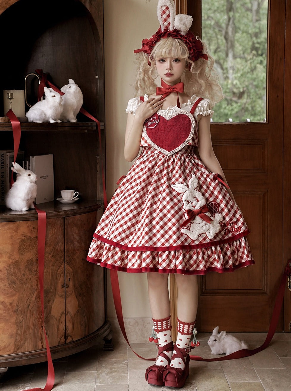 Rabbit check suspender dress